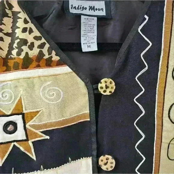 Indigo Moon Art To Wear Vtg Button Front Rayon Linen Cotton Blend Boxy Jacket. - Picture 9 of 9